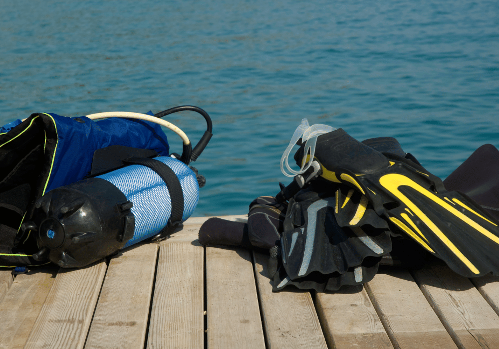 bulky travel gear on dock stress free scuba gear rental options